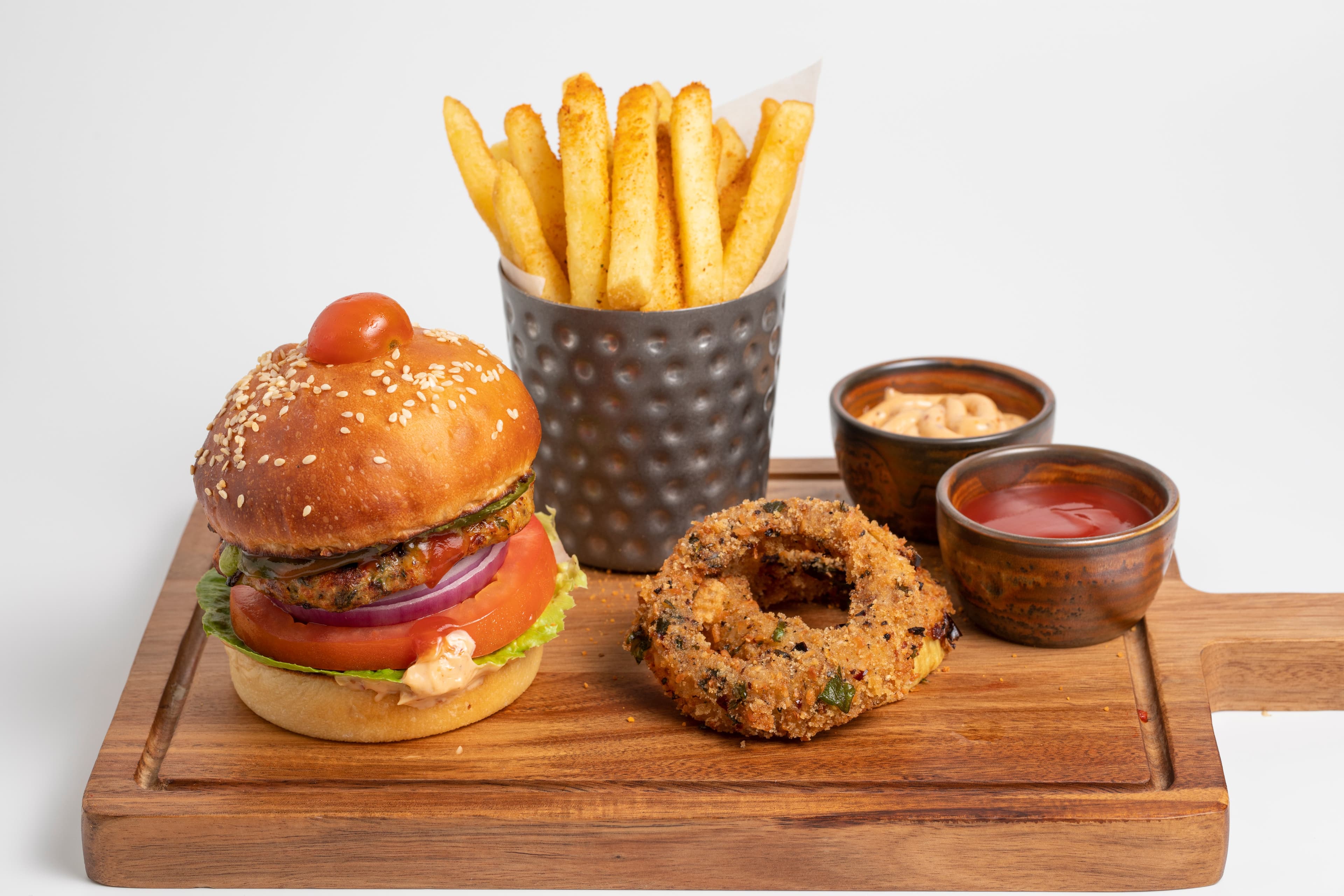 Spiced Chicken Burger w/ Gun Powder Fries